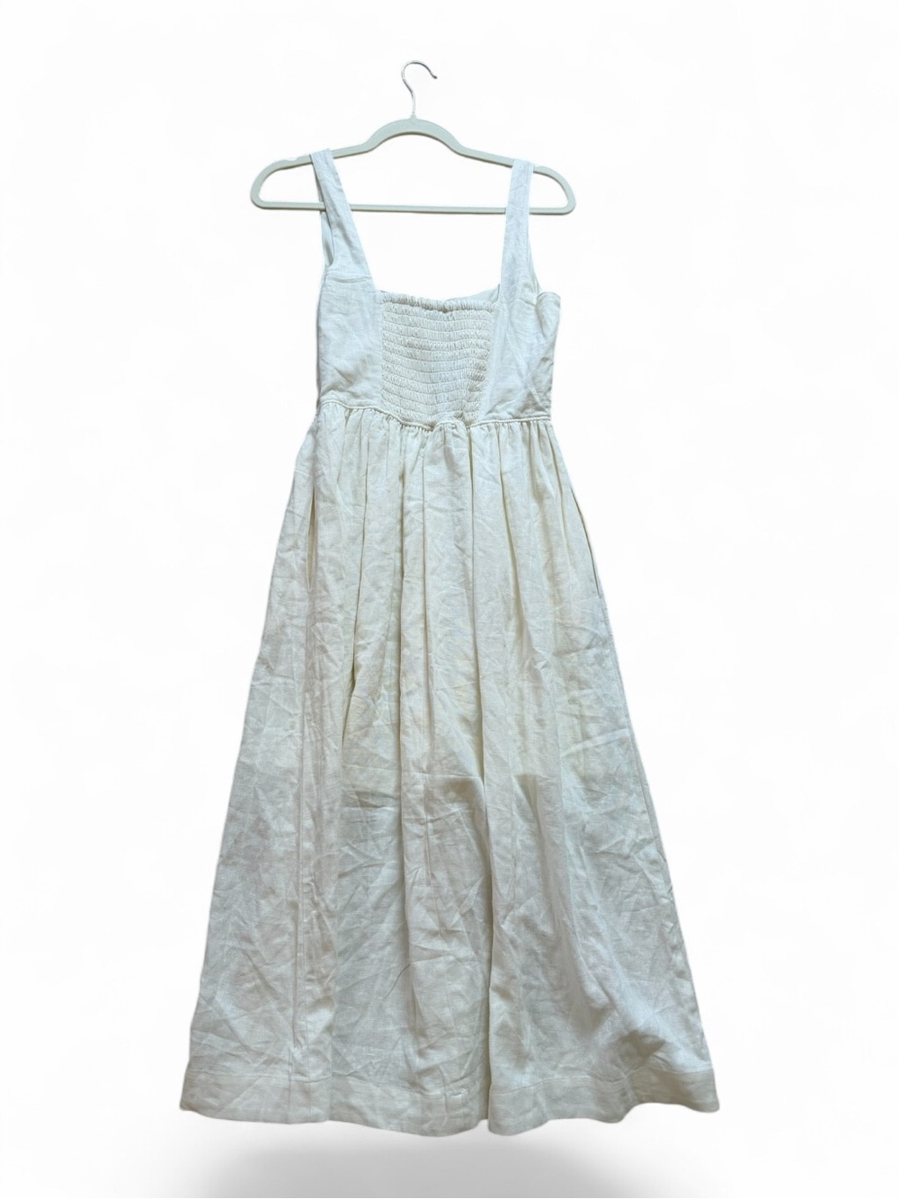 Express Cream Linen Textured Smocked Bodice Maxi Dress